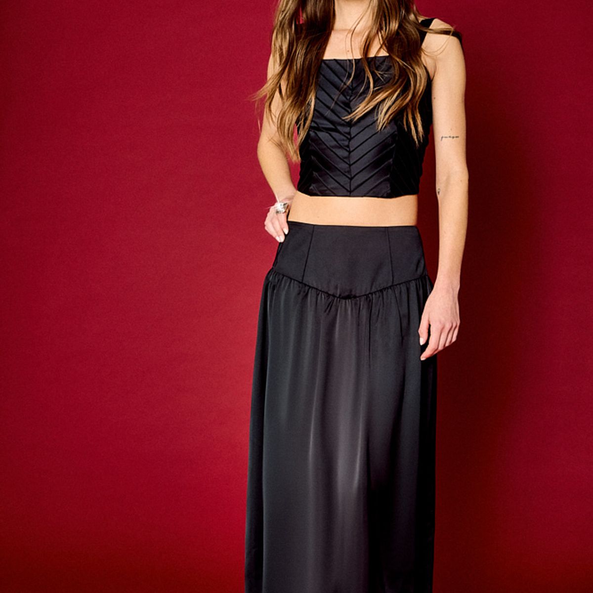 IO - Falda Lisa Larga Mujer Negro Io