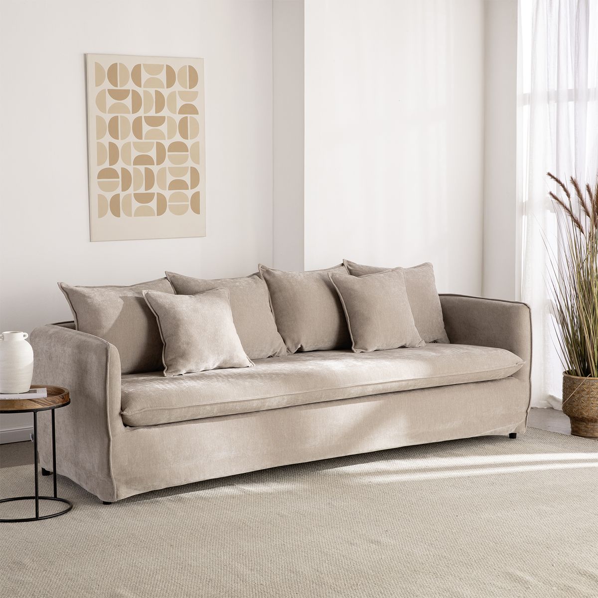 VYS SPA - Sofá 4 cuerpos Amélie beige + funda desmontable