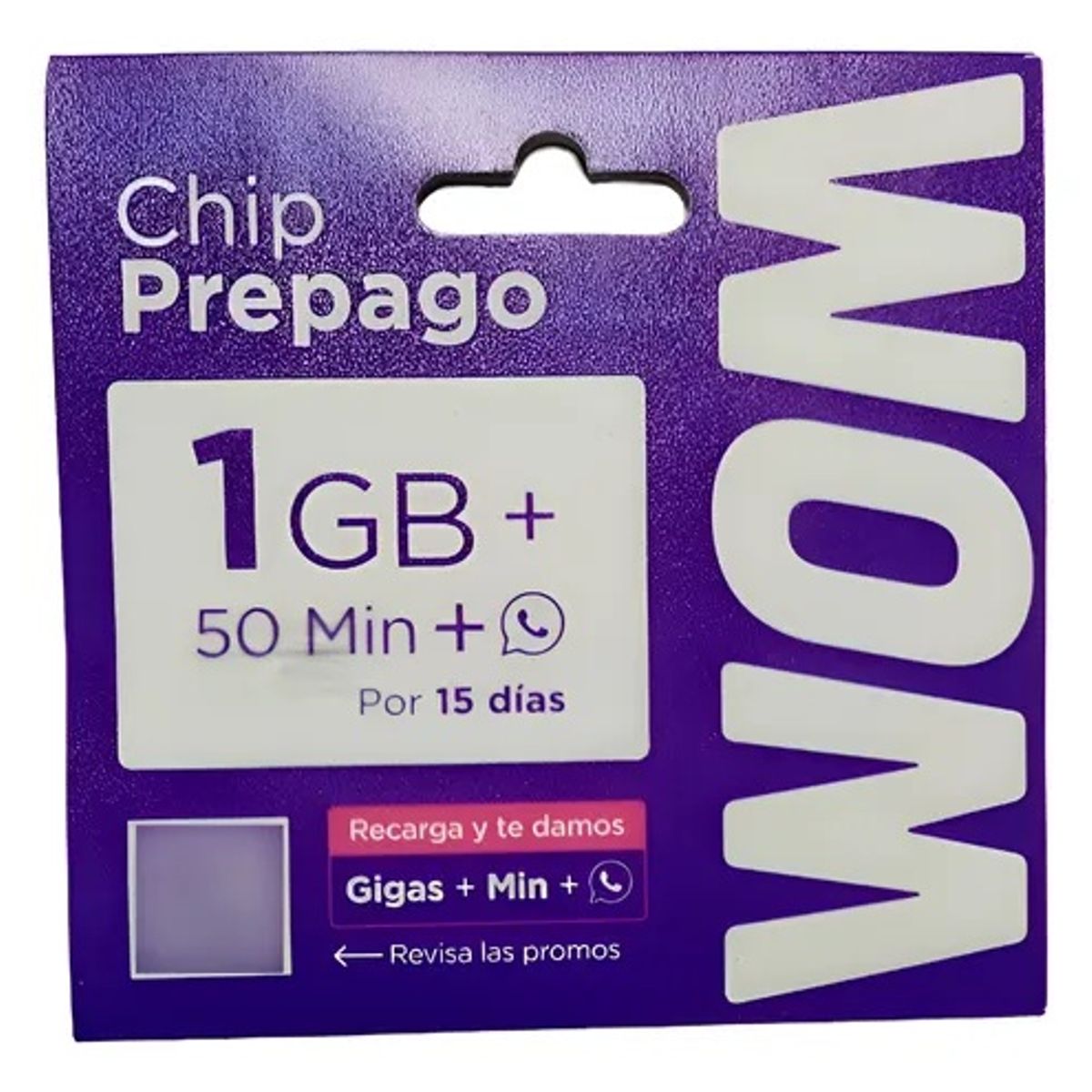 WOM - Chip prepago WOM + 1 GB de datos + 50 min + WhatsApp ilimitado (15 días)