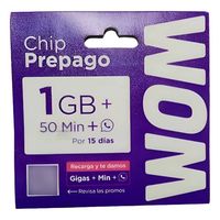 Chip prepago + 1 GB de datos + 50 min + WhatsApp ilimitado (15 días)