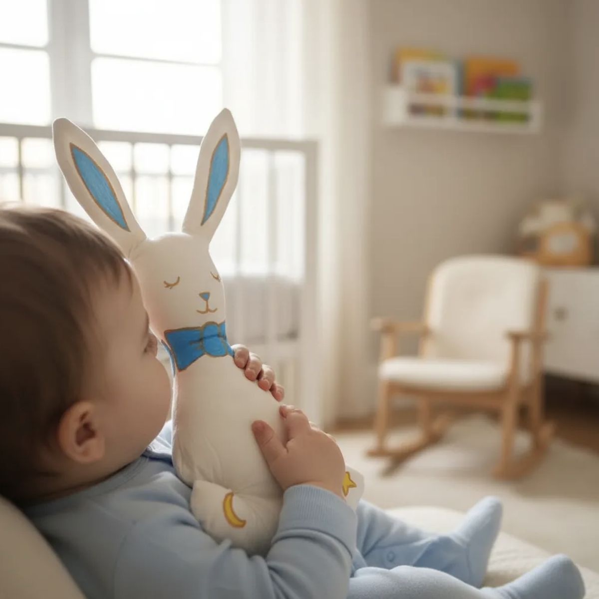 HAOKIDS - Conejo de apego pintado a mano en 100% algodón relleno antialérgico Montessori 32 cm