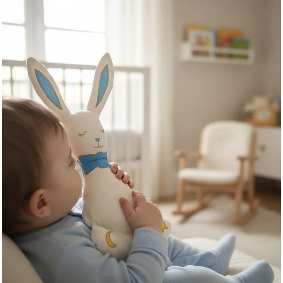 HAOKIDS - Conejo de apego pintado a mano en 100% algodón relleno antialérgico Montessori 32 cm