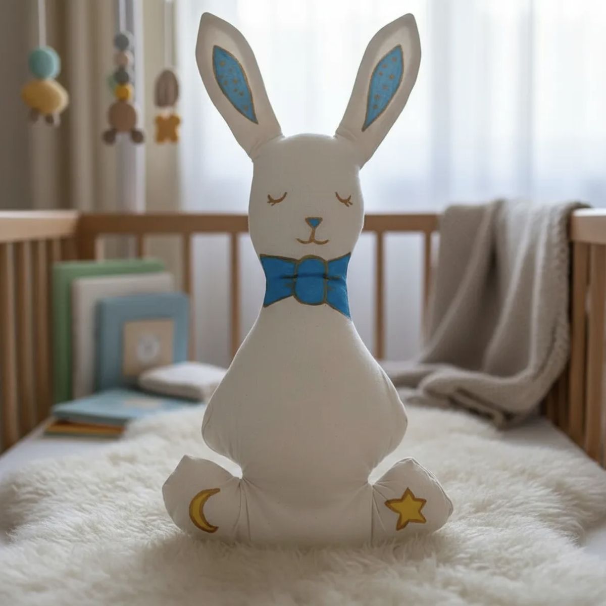 HAOKIDS - Conejo de apego pintado a mano en 100% algodón relleno antialérgico Montessori 32 cm