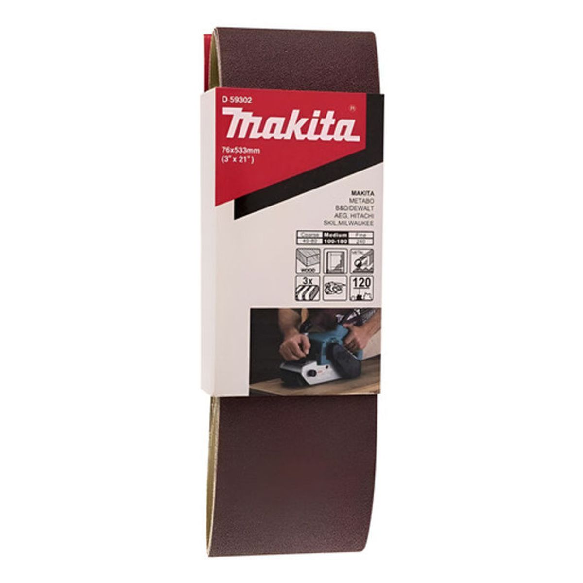 GENERICO - Pack 3 Lijas De Banda 3x21 Grano 120 Makita D-59302