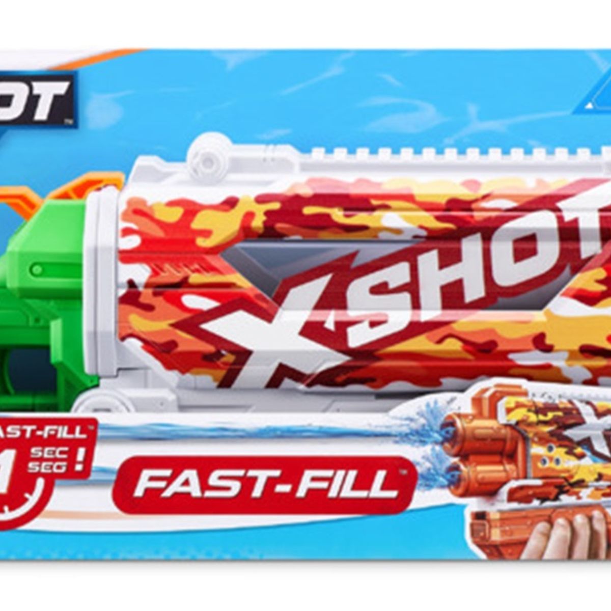 ZURU - X Shot Lanza Aguas Fast Fill Modelo Sun Camo Naranja