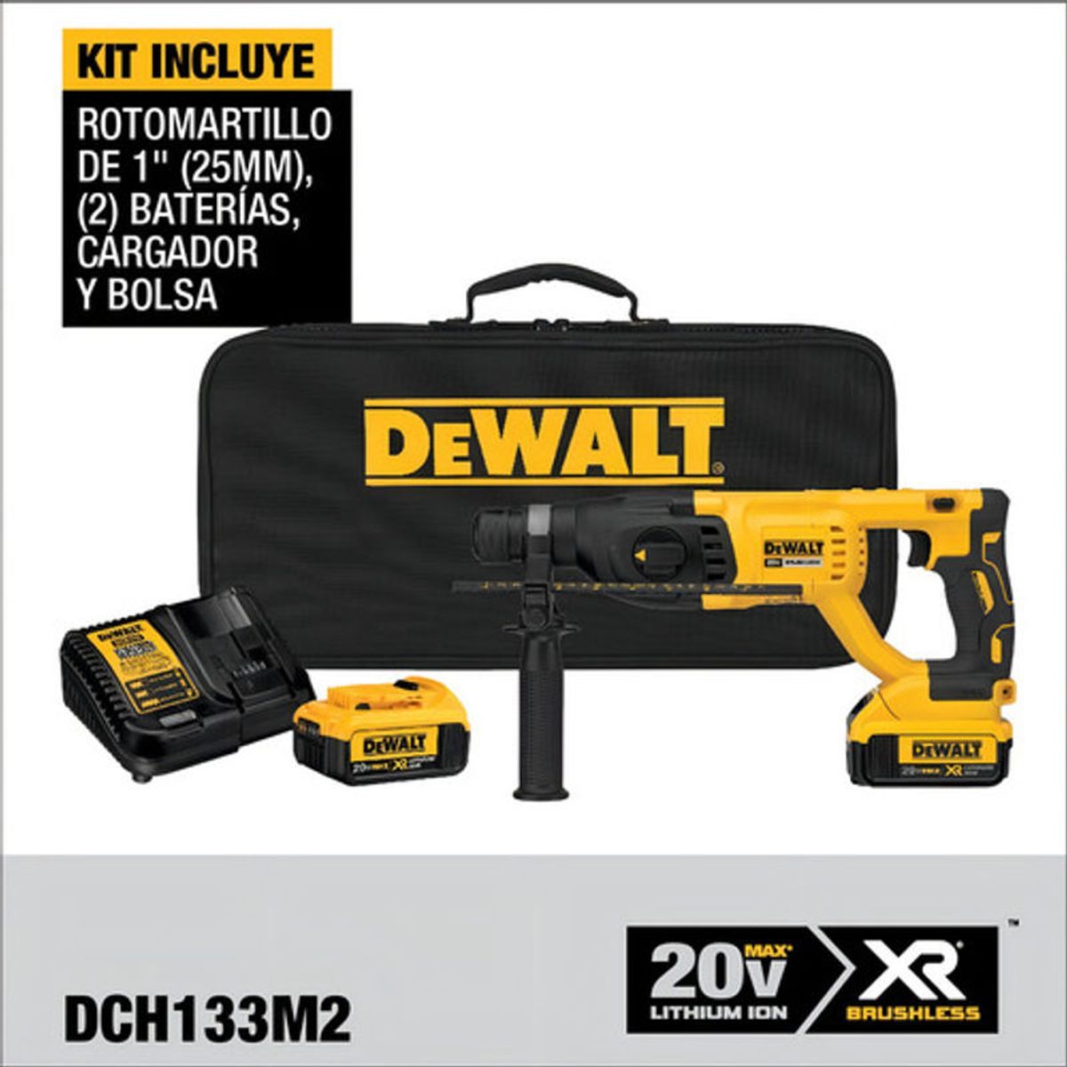 GENERICO - Kit Rotomartillo Inalámbrico 20V Dewalt DCH133M2-B2