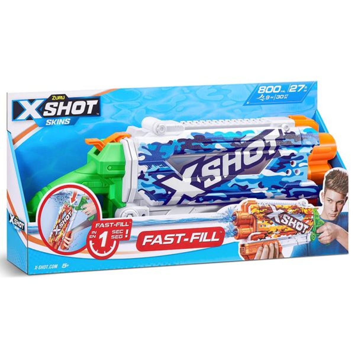 ZURU - X Shot Lanza Aguas Fast Fill Modelo Water Camo Azul