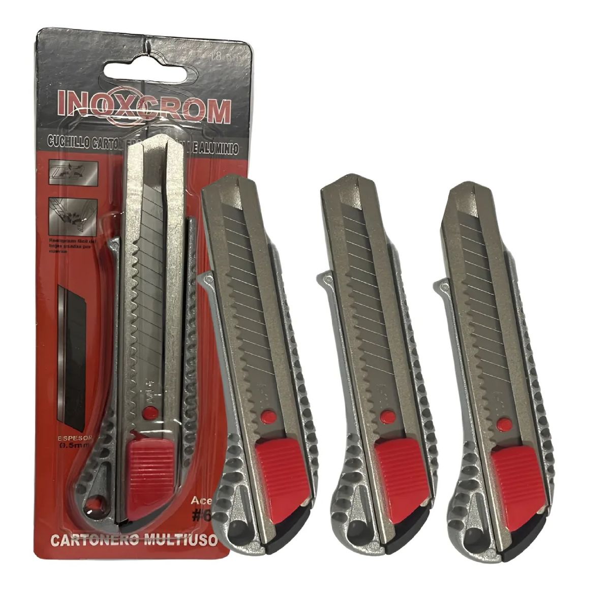 INOXCROM - Cuchillo Cartonero Profesional 18mm Cutter Exacto Pack X3