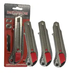 INOXCROM - Cuchillo Cartonero Profesional 18mm Cutter Exacto Pack X3
