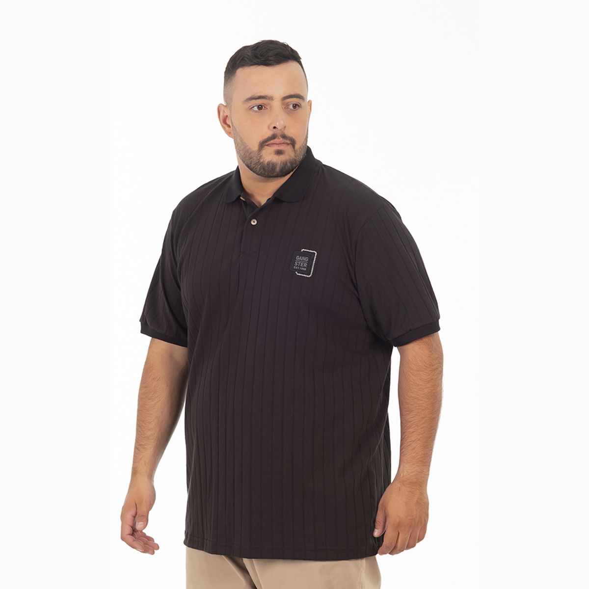 GANGSTER - Plus Polera Cuello Textura Brixton Negro Gangster