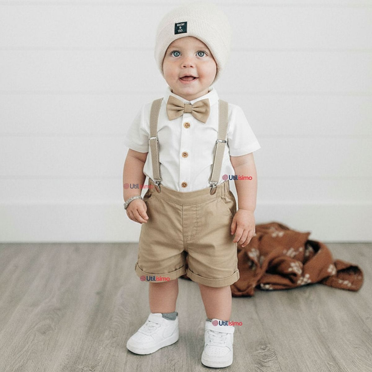 LB CHILE - Conjunto De Vestir Con Tirantes Camisa Short Algodón Bebes Beige