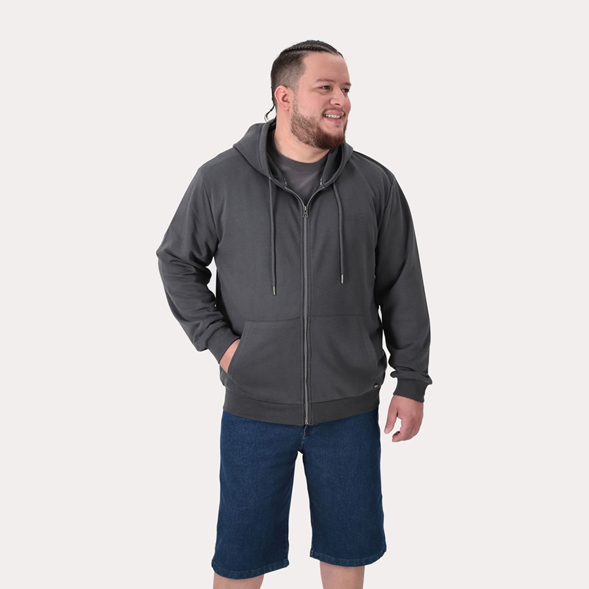 GANGSTER - Plus Poleron Fullziper Fleece Loop Gris Gangster