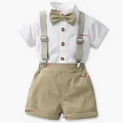 LB CHILE - Conjunto De Vestir Con Tirantes Camisa Short Algodón Bebes Beige