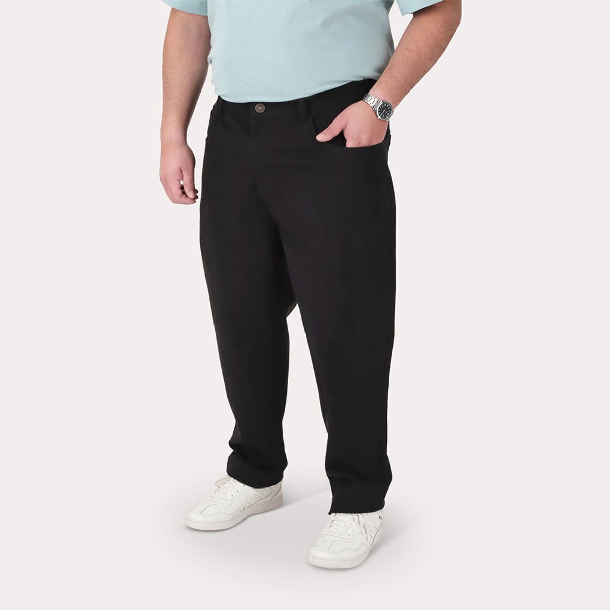 GANGSTER - Plus Pantalon Canvas Liso Castle Negro Gangster