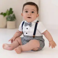 LB CHILE - Conjunto De Vestir Con Tirantes Camisa Pantalón Corto Algodón Bebé Cuadros
