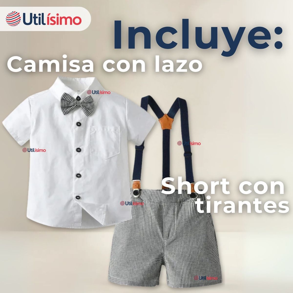 LB CHILE - Conjunto De Vestir Con Tirantes Camisa Pantalón Corto Algodón Bebé Cuadros