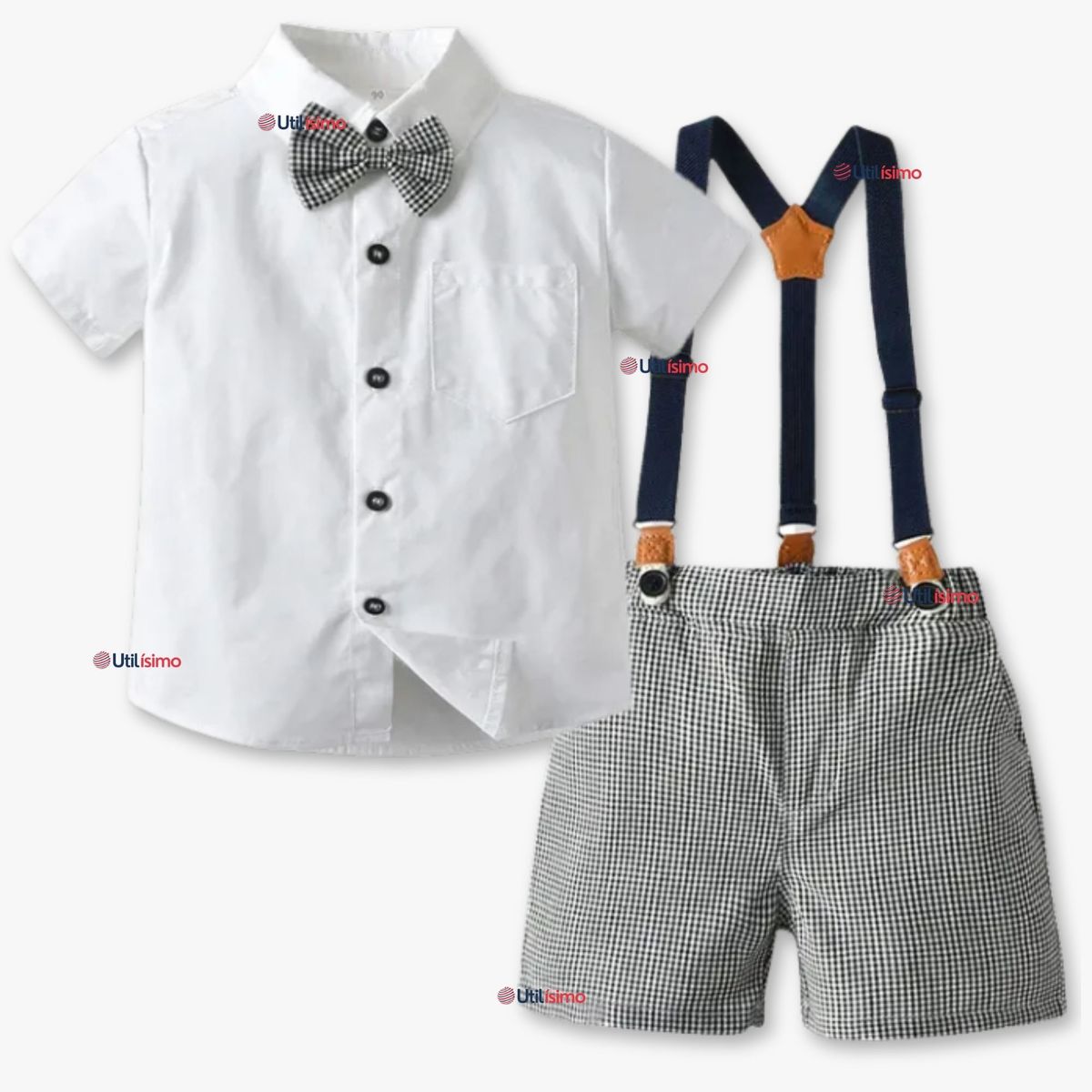 LB CHILE - Conjunto De Vestir Con Tirantes Camisa Pantalón Corto Algodón Bebé Cuadros