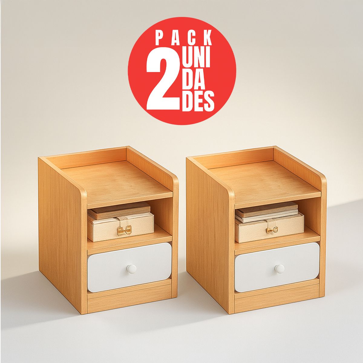 CASA BELLA - Pack 2 veladores de madera con cajón