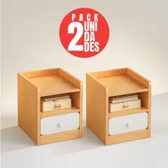 CASA BELLA - Pack 2 veladores de madera con cajón