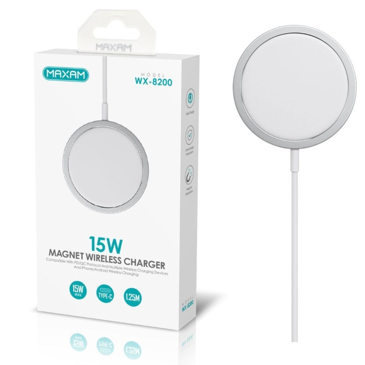 GENERICO - Cargador Magnético Inalámbrico  Blanco 15W MAXAM