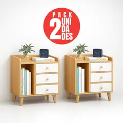 CASA BELLA - PACK 2 VELADOR MESITA 3 NIVELES 3 CAJONES LIBRERO ORGANIZADOR ZT3 MADERA