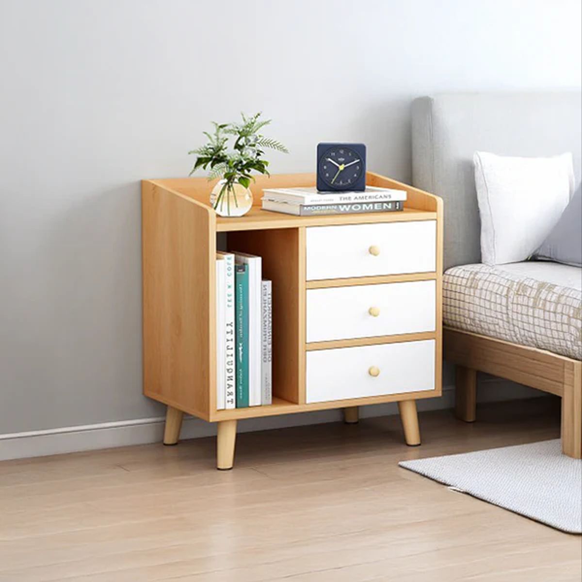 CASA BELLA - Pack 2 Veladoresde madera 3 cajones