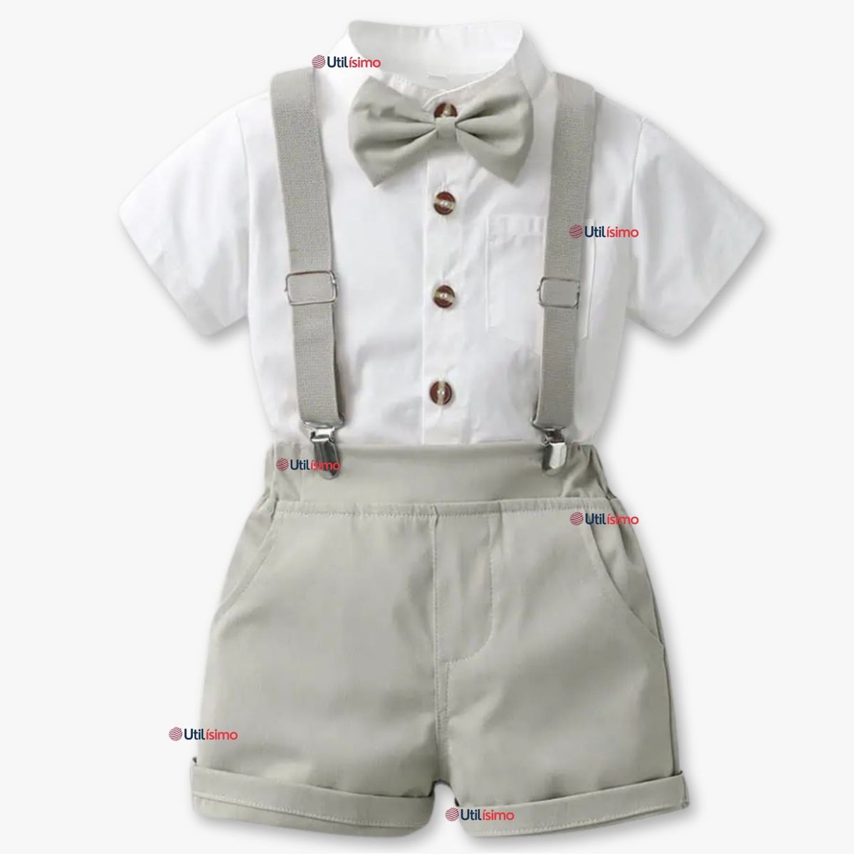 LB CHILE - Conjunto De Vestir Con Tirantes Camisa Pantalón Corto Algodón Bebé Gris