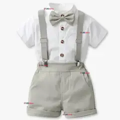 LB CHILE - Conjunto De Vestir Con Tirantes Camisa Pantalón Corto Algodón Bebé Gris