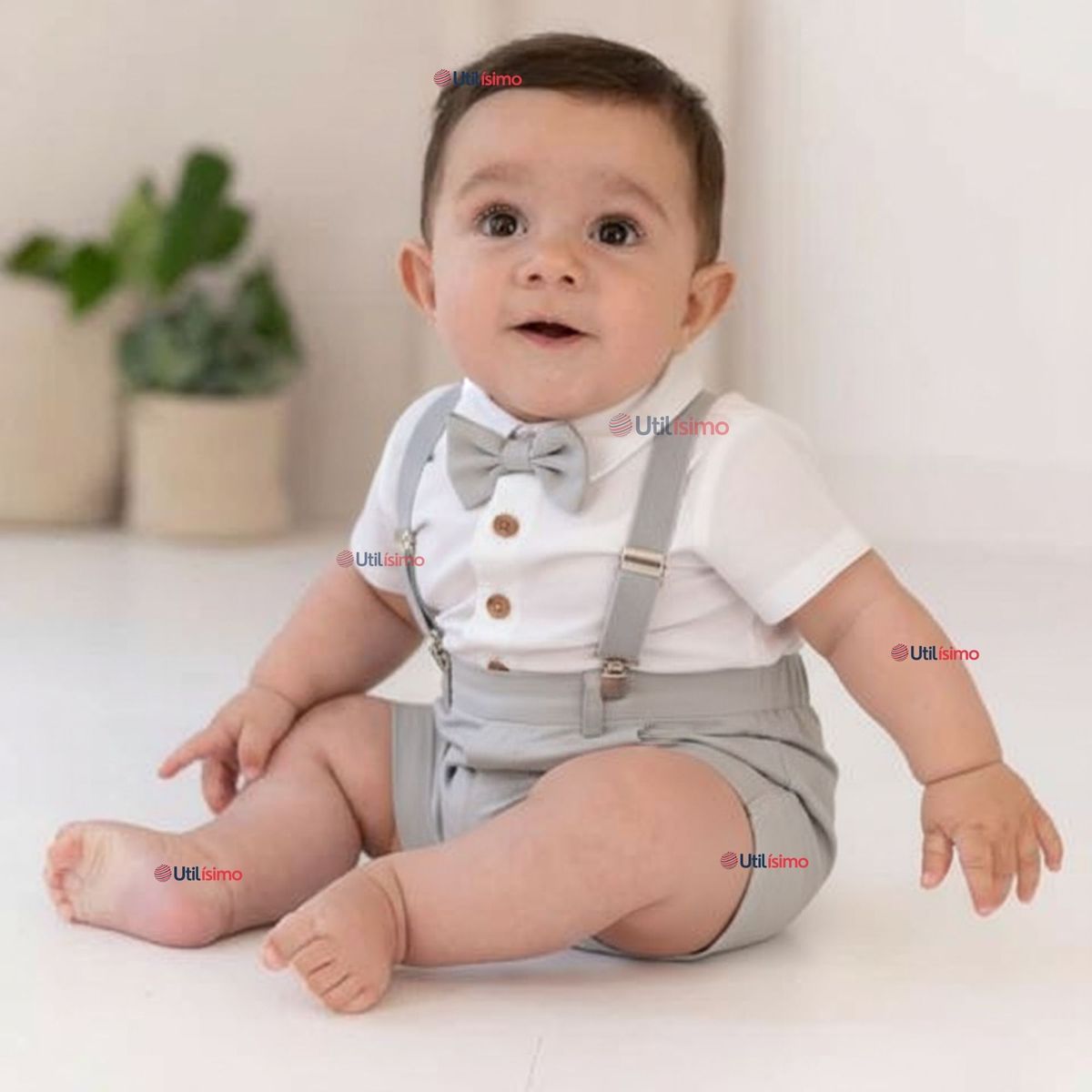 LB CHILE - Conjunto De Vestir Con Tirantes Camisa Pantalón Corto Algodón Bebé Gris