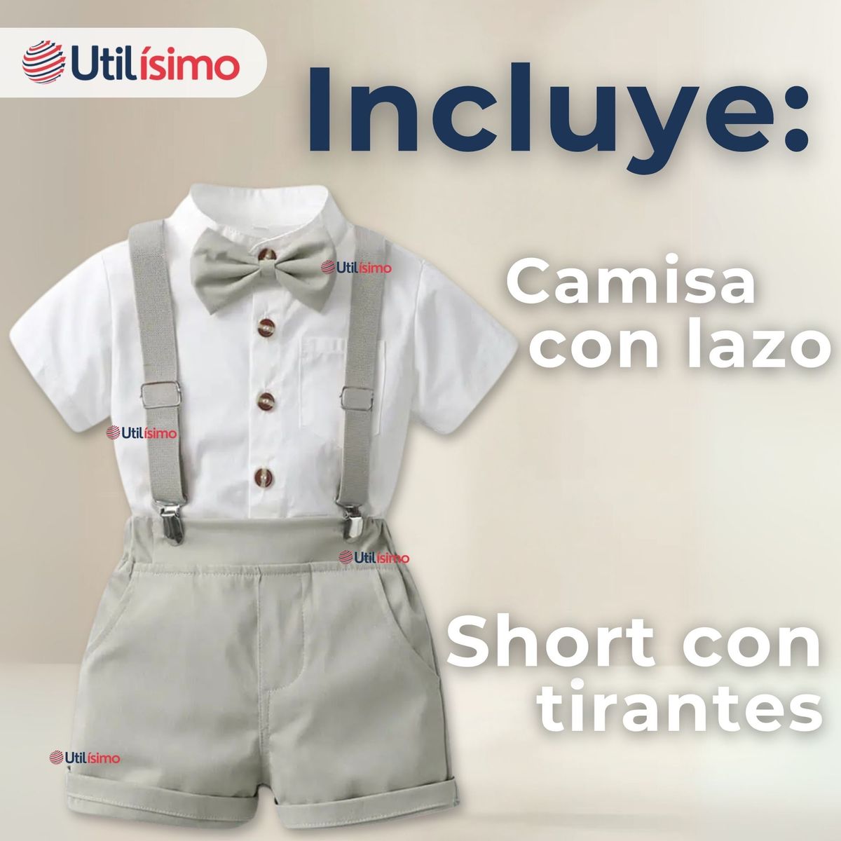LB CHILE - Conjunto De Vestir Con Tirantes Camisa Pantalón Corto Algodón Bebé Gris