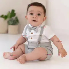 LB CHILE - Conjunto De Vestir Con Tirantes Camisa Pantalón Corto Algodón Bebé Gris