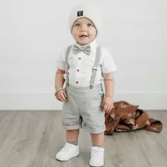LB CHILE - Conjunto De Vestir Con Tirantes Camisa Pantalón Corto Algodón Bebé Gris
