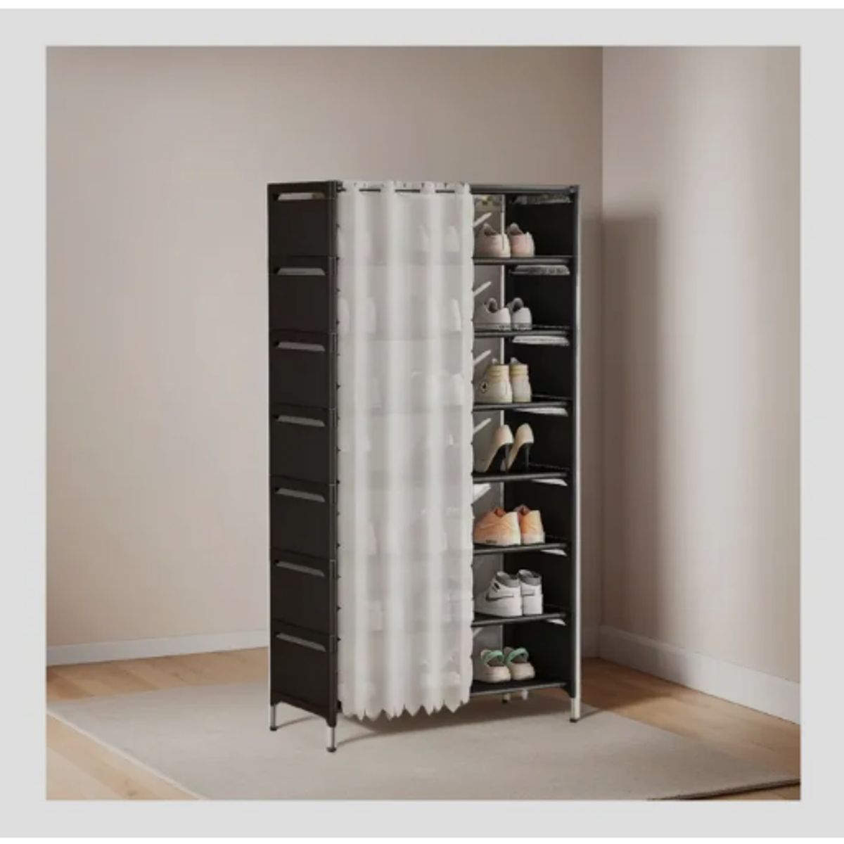 GENERICO - Zapatera Organizador De Zapatos 8 Niveles - Con Cortina NEGRO