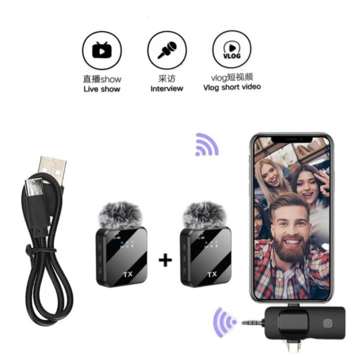 GENERICO - Micrófono inalámbrico F11 3x1 para iPhone Android y cámara Profesional