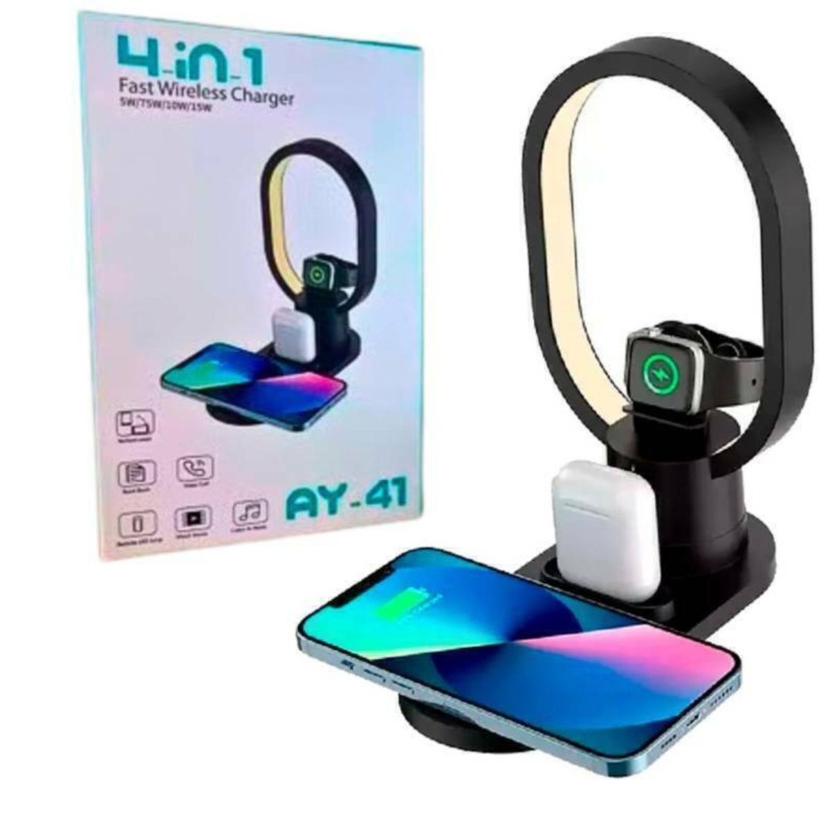 GENERICO - Base de Carga Rápida 15W Inalámbrica 4 en 1