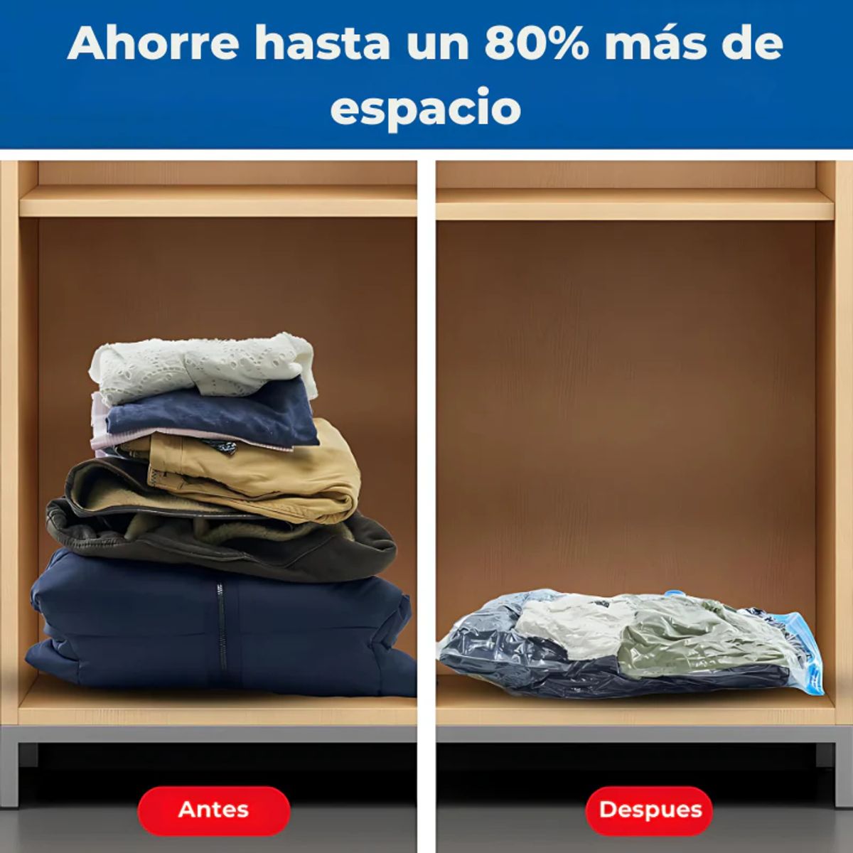 BELIDASHOP - Pack 5 Bolsas Al Vacío Organizadoras + Bomba Manual