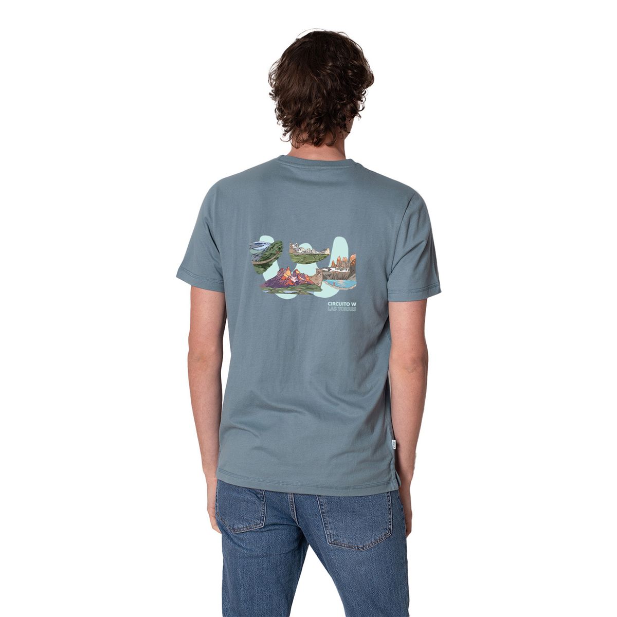 LENGA - Polera Hombre Algodón Orgánico Circuito W Las Torres UV Lenga