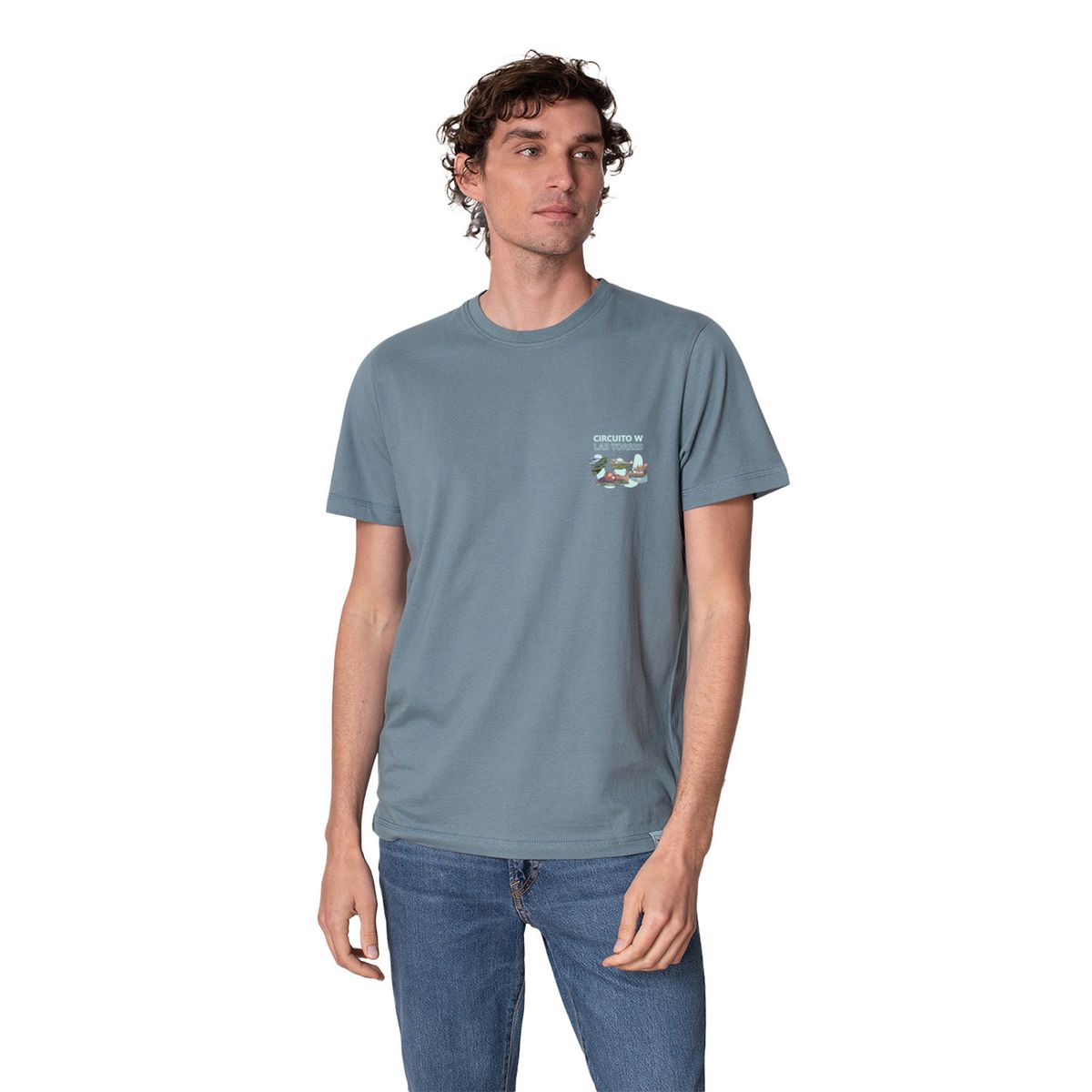 LENGA - Polera Hombre Algodón Orgánico Circuito W Las Torres UV Lenga