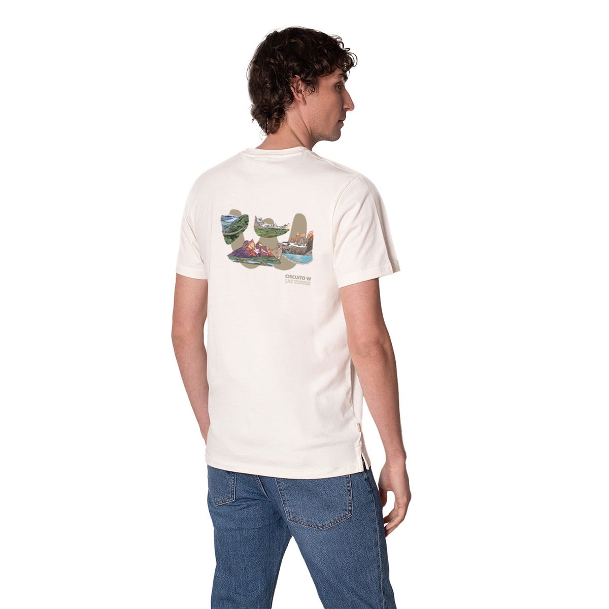 LENGA - Polera Hombre Algodón Orgánico Circuito W Las Torres UV Lenga