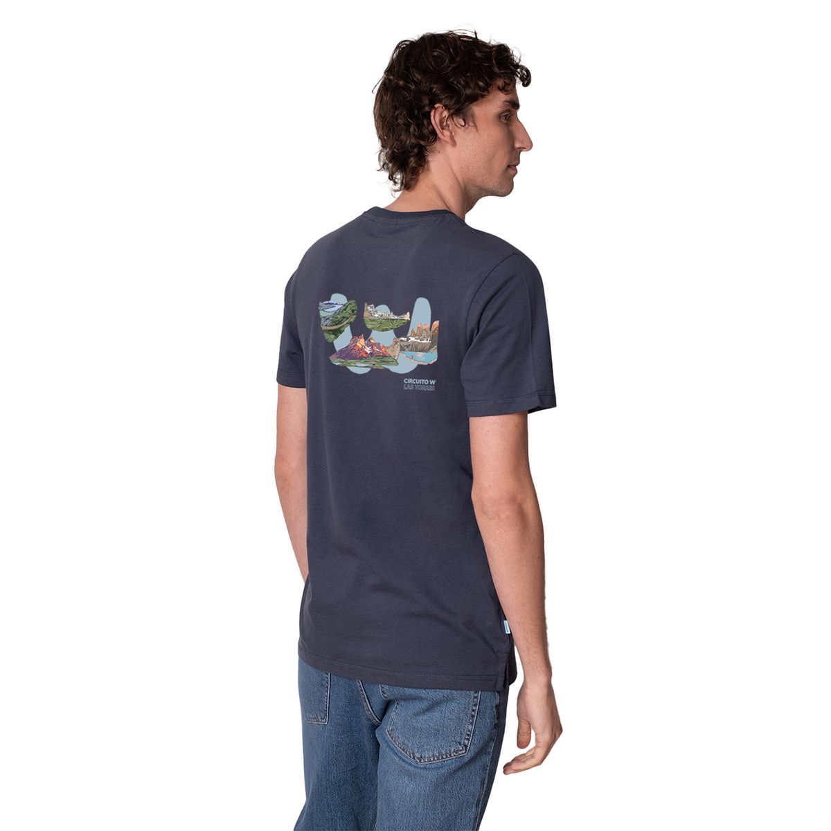 LENGA - Polera Hombre Algodón Orgánico Circuito W Las Torres UV Lenga