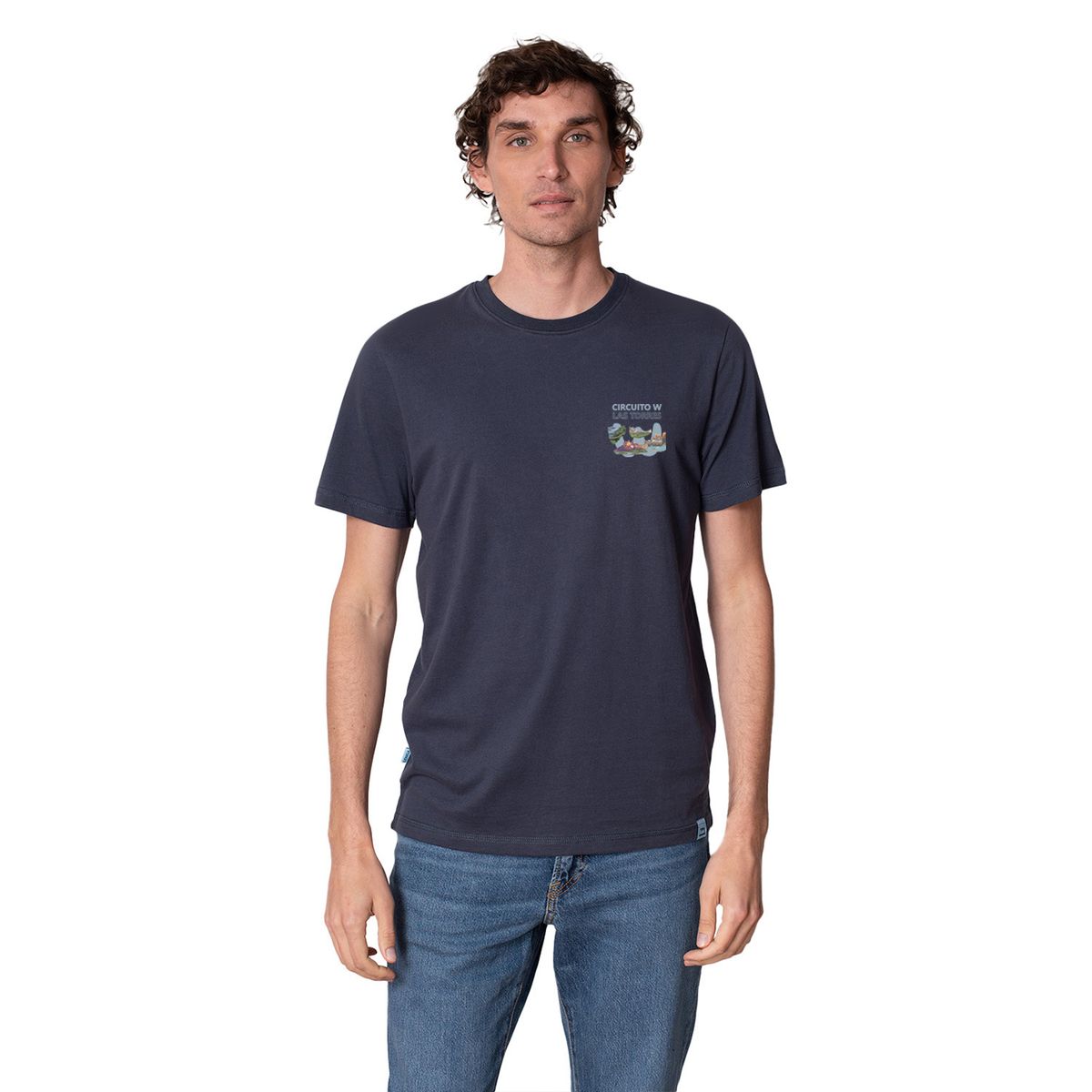 LENGA - Polera Hombre Algodón Orgánico Circuito W Las Torres UV Lenga