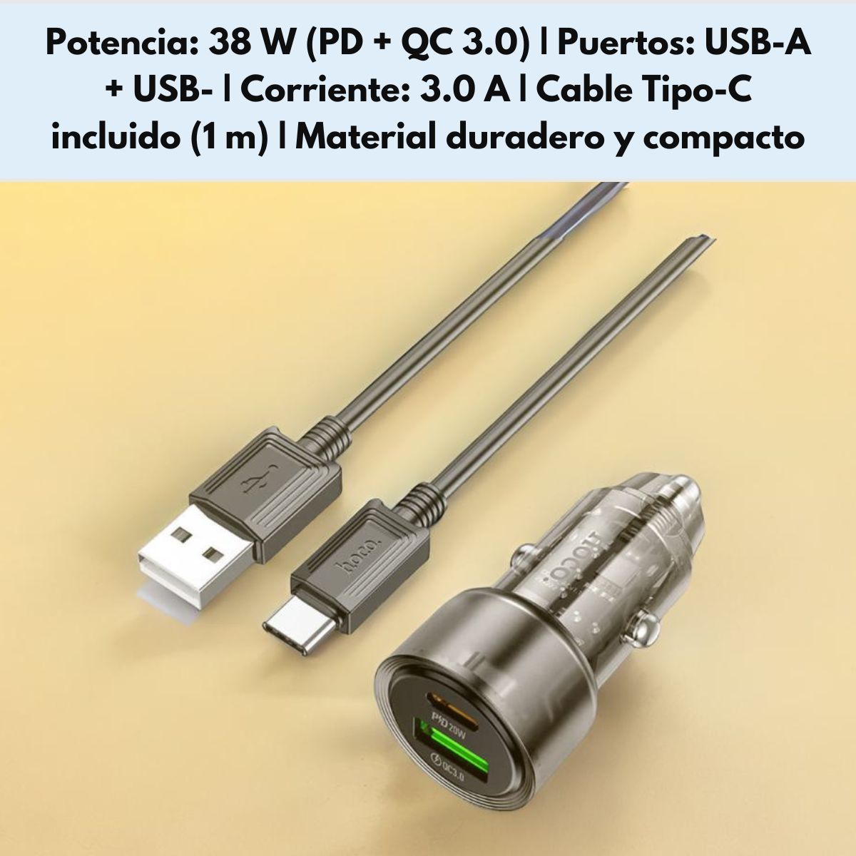 HOCO - Cargador Rápido Auto HOCO Z52 38W USB-C y USB-A Tipo C