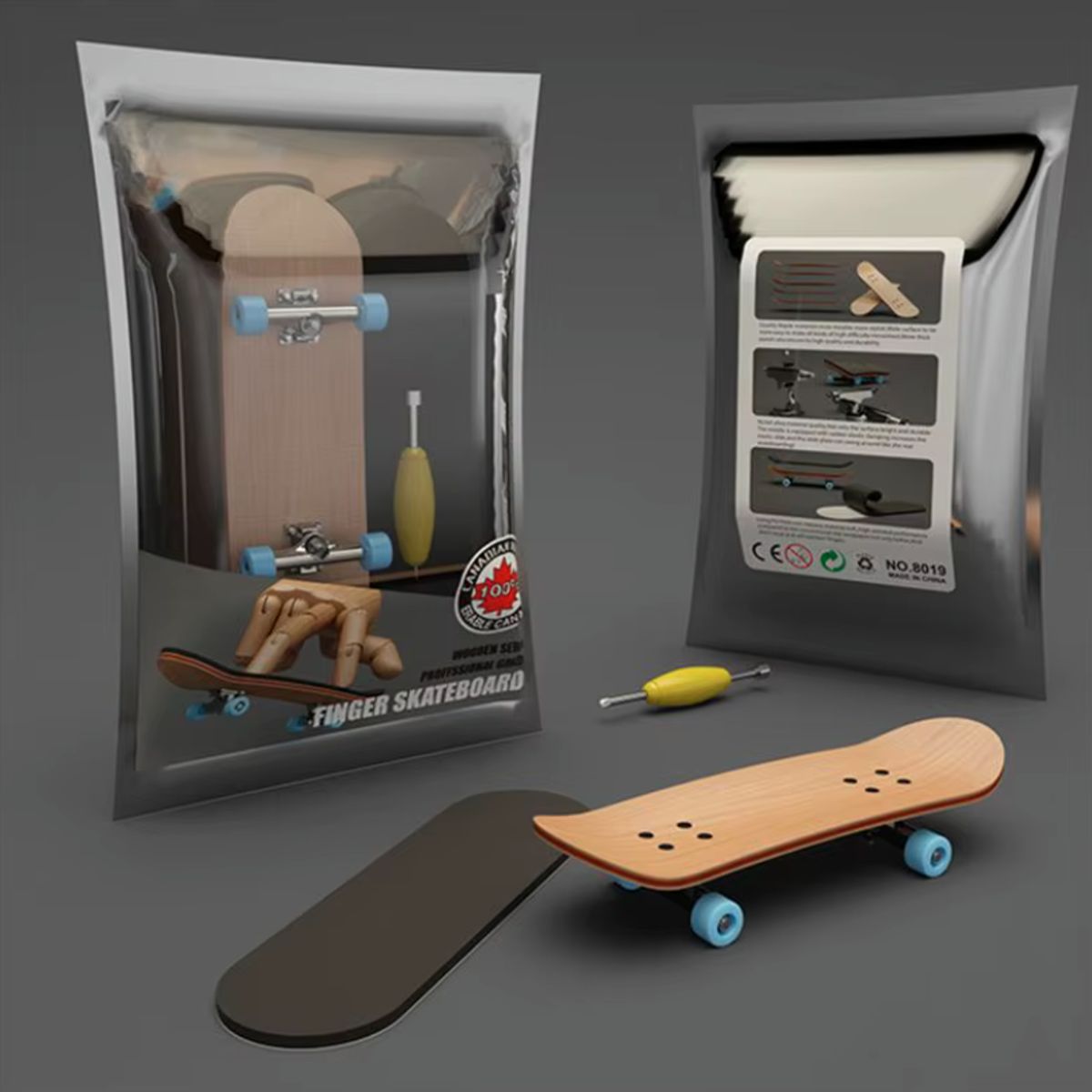 GENERICO - Kit Patineta Fingerboard Profesional De Madera Canadiense