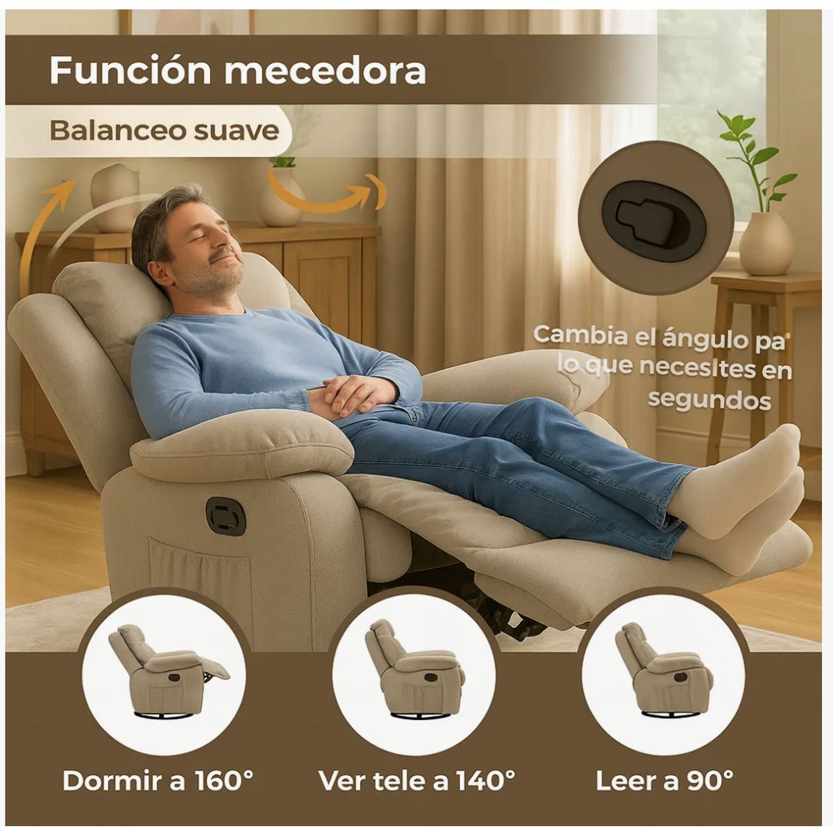 HOMER OUTDOOR - berger giratorio sillon reclinable masaje y calefaccion mecedora tela tecnica