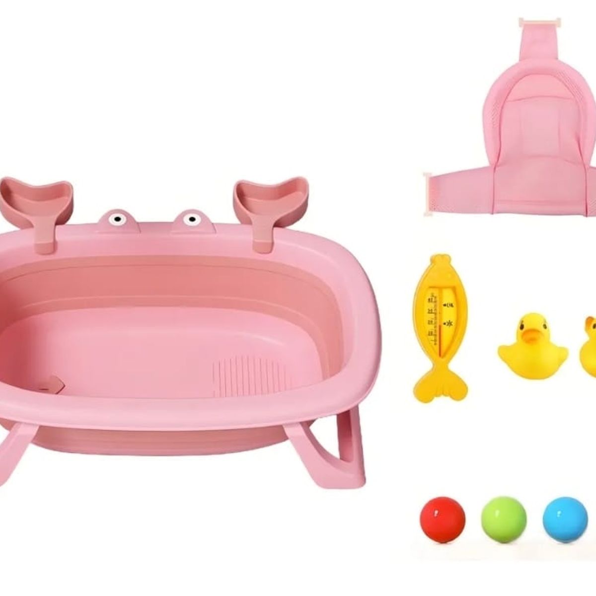 GENERICO - BAÑERA DE BEBE  PLEGABLE ROSADA CON DISEÑO DE CANGREJO