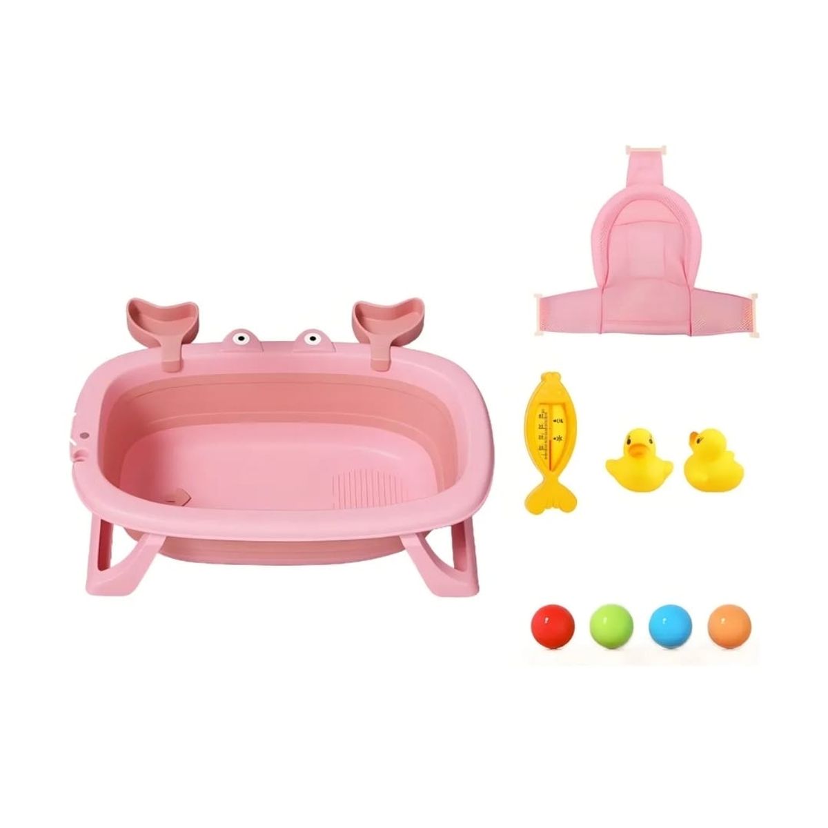 GENERICO - BAÑERA DE BEBE  PLEGABLE ROSADA CON DISEÑO DE CANGREJO