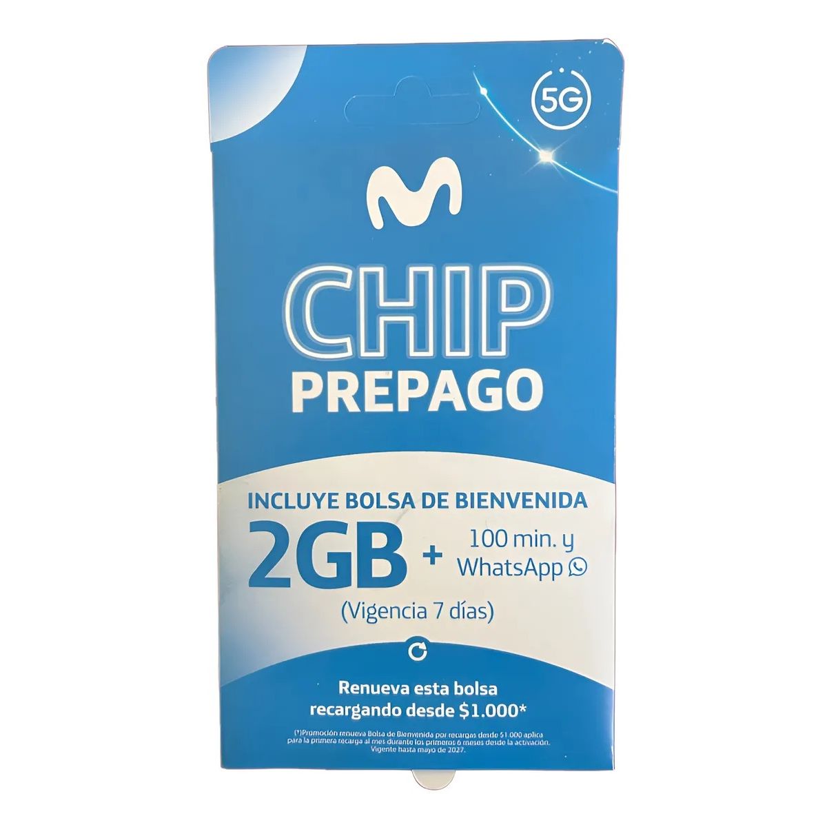 MOVISTAR - Chip prepago Movistar + 2 GB de datos + 100 minutos + WhatsApp libre (7 días)