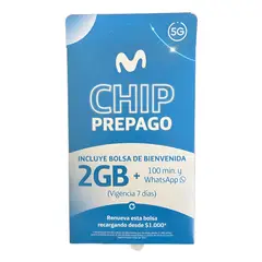MOVISTAR - Chip prepago + 2 GB de datos + 100 minutos + WhatsApp libre (7 días)