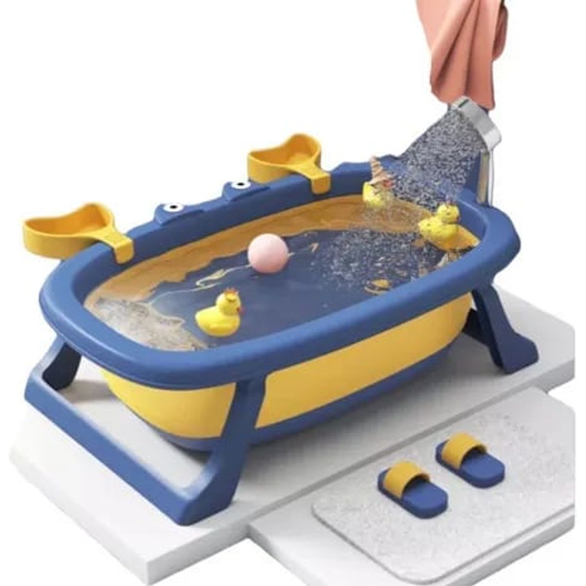 GENERICO - BAÑERA DE BEBE  PLEGABLE AZUL CON DISEÑO DE CANGREJO