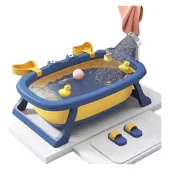 GENERICO - BAÑERA DE BEBE PLEGABLE AZUL CON DISEÑO DE CANGREJO